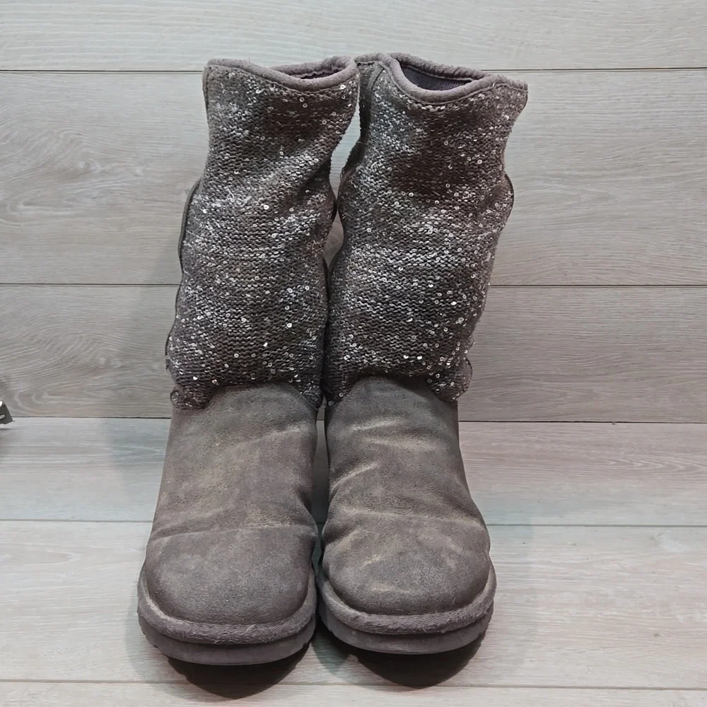 Ugg Australia Women Camaya Sequin knit sweater Leather Boots shoes sz 10